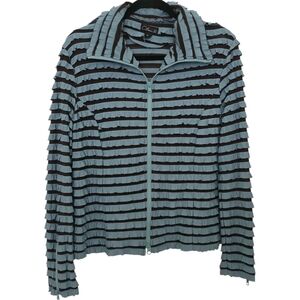 Clara S Ruffled Lightweight Long Sleeves Jacket Teal and Chocolate XL